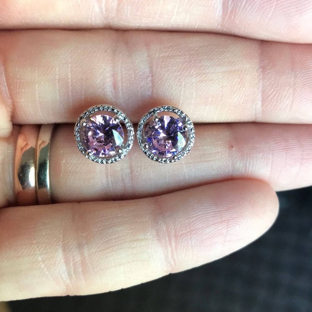 Stunning white gold plated pink topaz earrings
